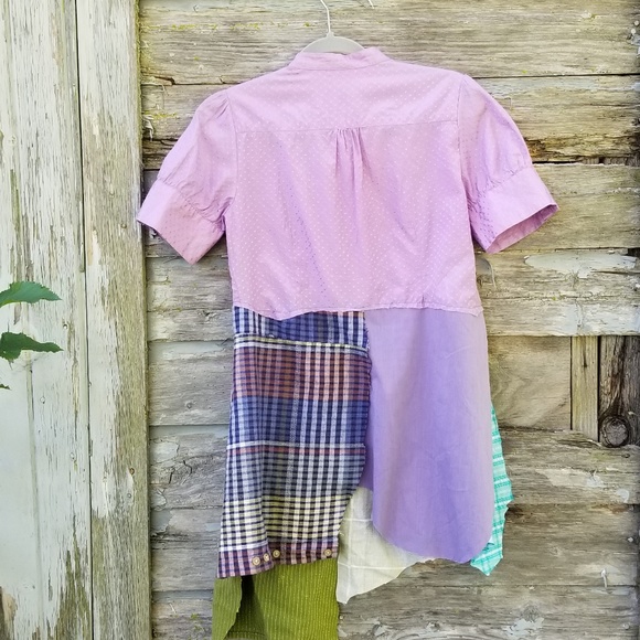 Boho Patchwork Shirt Dress Upcycled Tunic - Picture 3 of 7